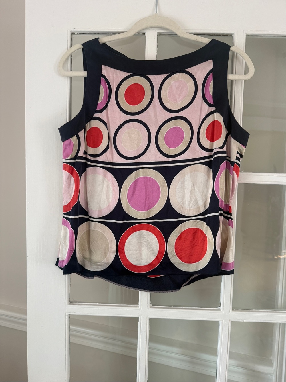 Vintage Carlisle Silk Sleeveless Circle-Print Tank in Navy, Pink, Red & Cream